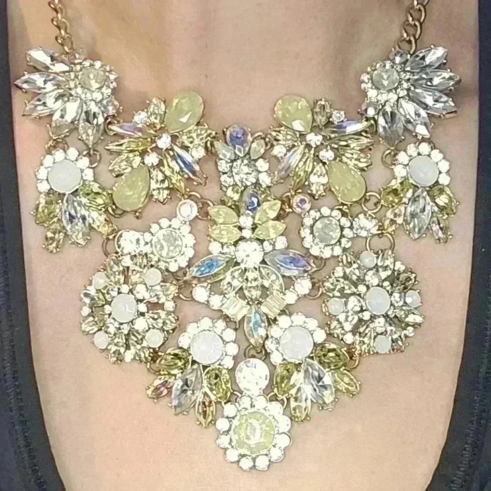 Natasha Bib Necklace with Multicolor Gemstones for Cocktail, Formal, & Prom